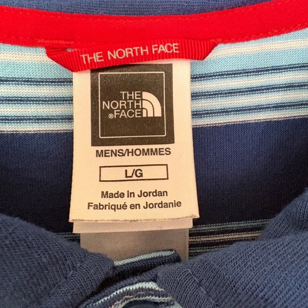 The North Face Mens Large Polo Shirt Blue Striped Short Sleeve Outdoors Hiking